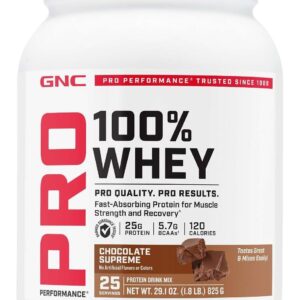 GNC Pro Performance 100% Whey Protein Powder 2.0, Fast Absorbing for Muscle Strength and Recovery, Chocolate, 25 Servings