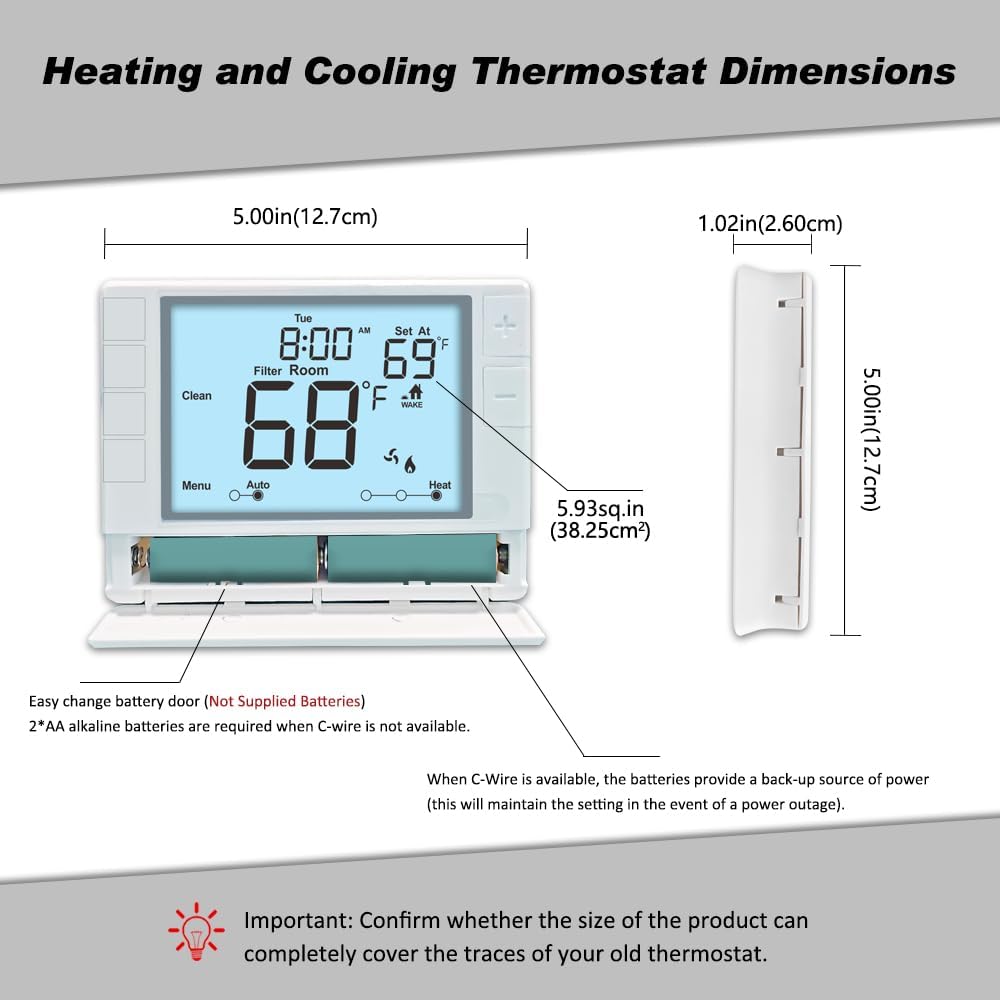 Programmable Thermostat, Thermostat for Home HVAC Systems,Multi-Stage, 2 Heat/2 Cool, White Backlight - Image 6