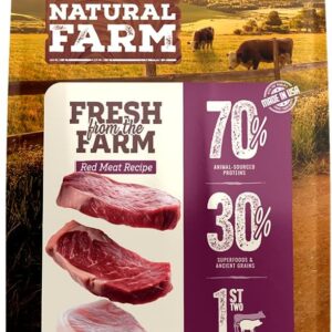 Natural Farm High Protein Dry Dog Food for All Life Stages with Collagen, Every Bag Contains 70% Beef & Pork and 30% Ancient Super Food Grains, Complete and Balanced Nutrition, 22.5 Lbs. Bag