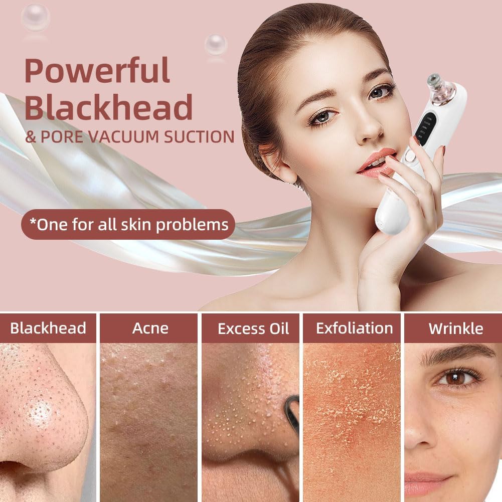 2026 Upgraded 5-Speed Blackhead Remover Vacuum, Type-C Rechargeable Blackhead Extractor with 4 Removable Heads, Black Head Extractor Tool for Women and Men, White Heads Removal for Face & Nose - Image 3