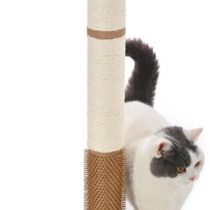 Made4Pets Cat Scratching Post Premium Sisal Cat Scratcher Kitten Toys for Indoor Kittens 33.6″ Tall Cat Tower Scratch Post Cat Tree Wooden Interactive Ball Track Cat Toy with Hanging Ball, Beige