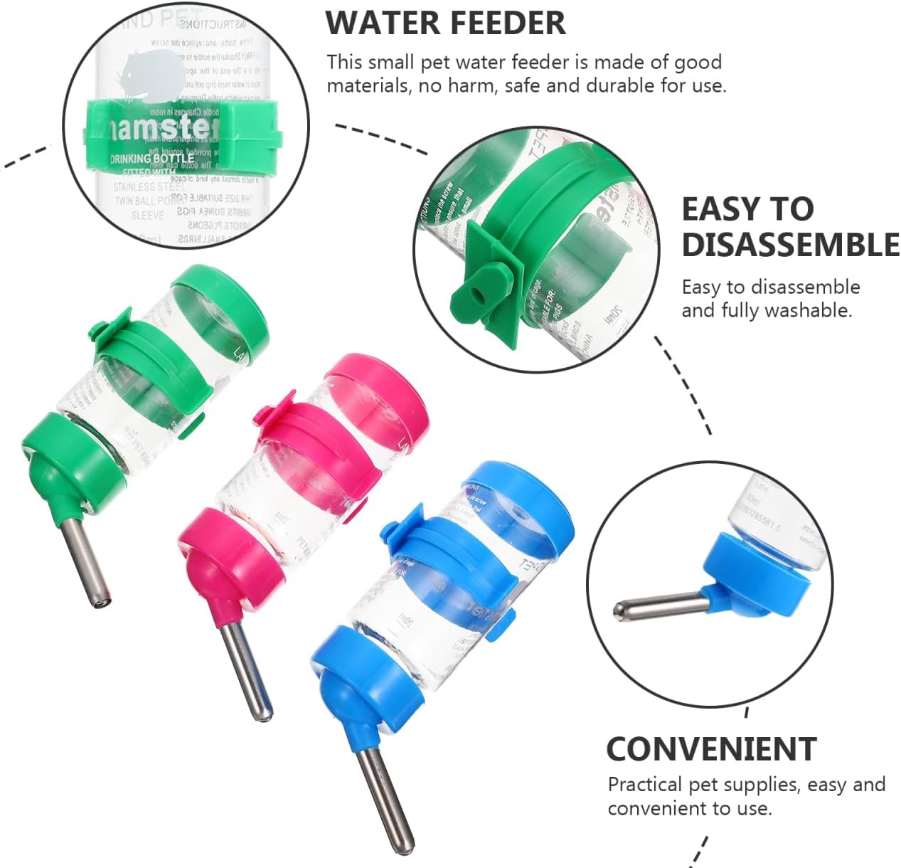 INOOMP 6 Pcs Pet Water Fountain Hanging Hamster Bottle Convenient Hamster Water Bottle Chinchilla - Chinchilla Supply Convenient - Image 9