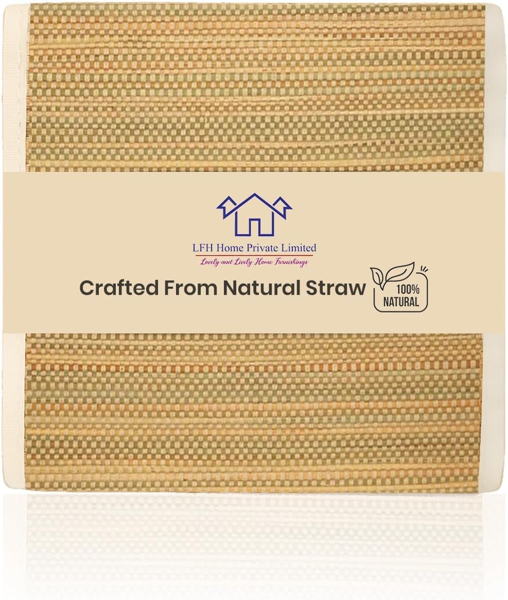 LFH Home Handmade Straw Yoga Mat For Exercise, Workout, Fitness - Perfect Heavy Quality Eco Friendly Natural Straw Reversible Yoga Mat for Men & Women - 72x24 Inch