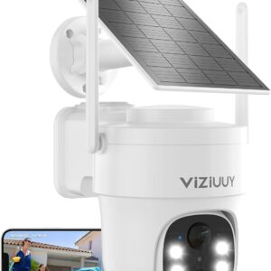 VIZIUUY Solar Security Cameras Wireless Outdoor, 3MP Pan Tilt 360°WiFi Camera with Color Night Vision/PIR Sensor/2-Way Audio/Alexa/Google Assistant