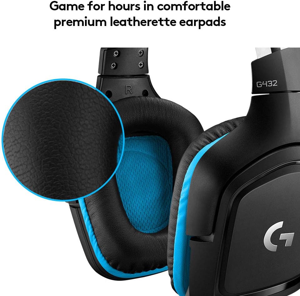 Logitech G432 Wired Gaming Headset, 7.1 Surround Sound, DTS Headphone:X 2.0, Flip-to-Mute Mic, PC (Leatherette) Black/Blue - Image 5