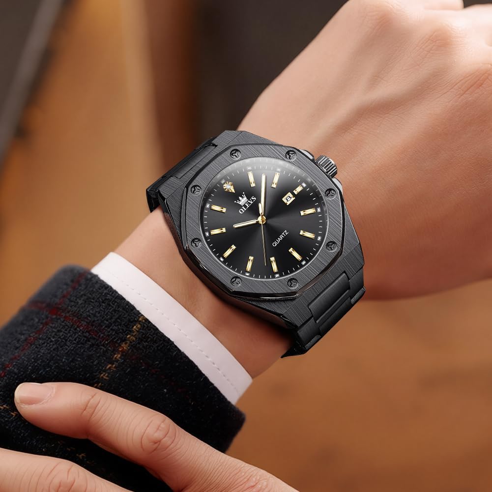 OLEVS Watch for Men Business Diamond Easy Read Men's Wristwatches Analog Luxury Date Stainless Steel Waterproof Luminous Dress Mens Watches - Image 2