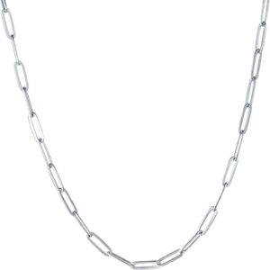 Stainless Steel Dainty Paperclip Link Chain Necklace for Women with Extension – Silver and Gold Color