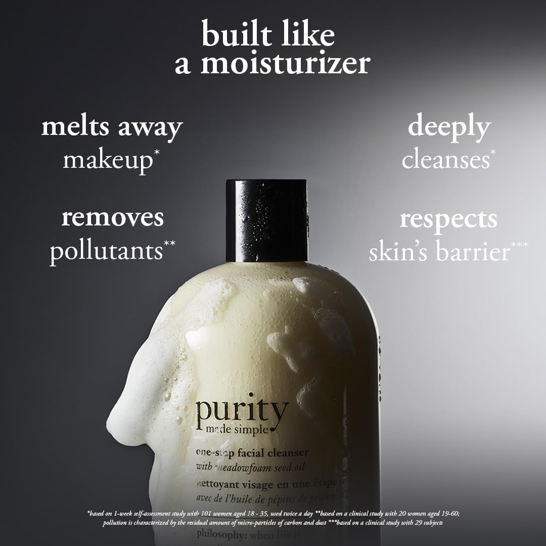 philosophy purity made simple one-step facial cleanser- with meadowfoam seed oil gently cleanses & melts away dirt, oil & stubborn makeup paraben-free face wash - Image 3