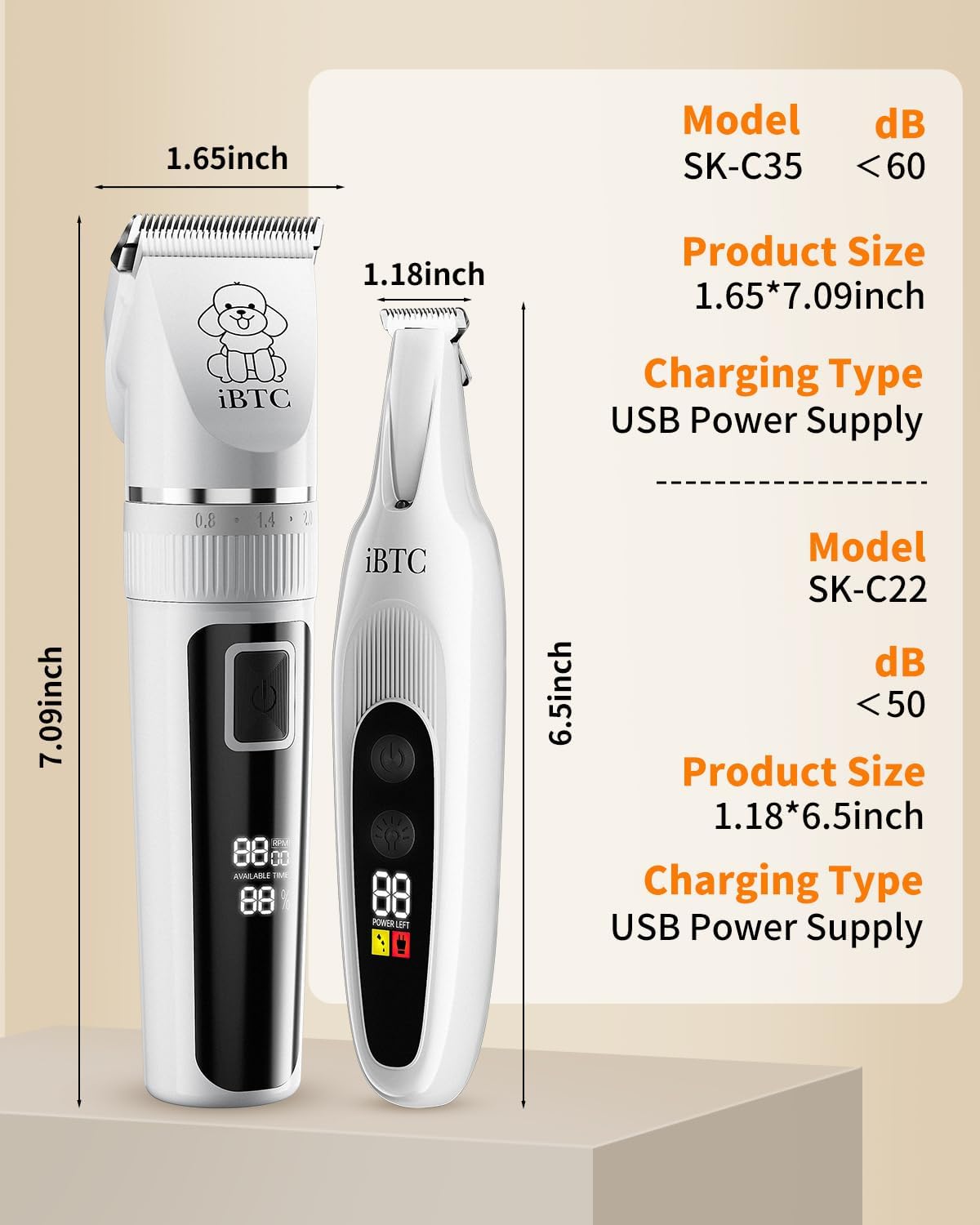 iBTC Professional Dog Grooming Kit at Home: All-in-One Quiet Clippers & Nail Grinder with LED Light, Cordless Dog Shaver, Safe Poodle Grooming Kit for Paws, Face, Ears & Body(White Combination) - Image 9