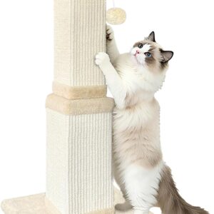 AGYM Cat Scratching Post for Large Cats, Cat Scratcher for Indoor Cats Adults, Sturdy Sisal Scratch Post to Protect Furniture, 32 Inch, Beige