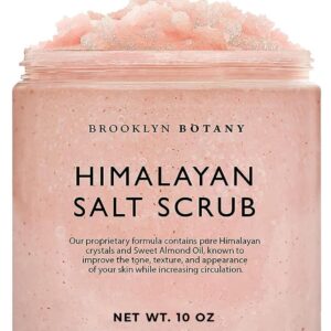 Brooklyn Botany Himalayan Salt Body Scrub – Moisturizing and Exfoliating Body, Face, Hand, Foot Scrub – Fights Stretch Marks, Fine Lines, Wrinkles – Great Gifts for Women & Men – 10 oz