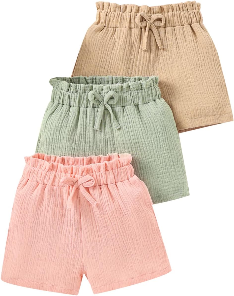 Yvowming 3 Pack 4-14Y Girls Shorts Pants Casual Cotton Shorts for Toddler Girls Kids Summer Clothes