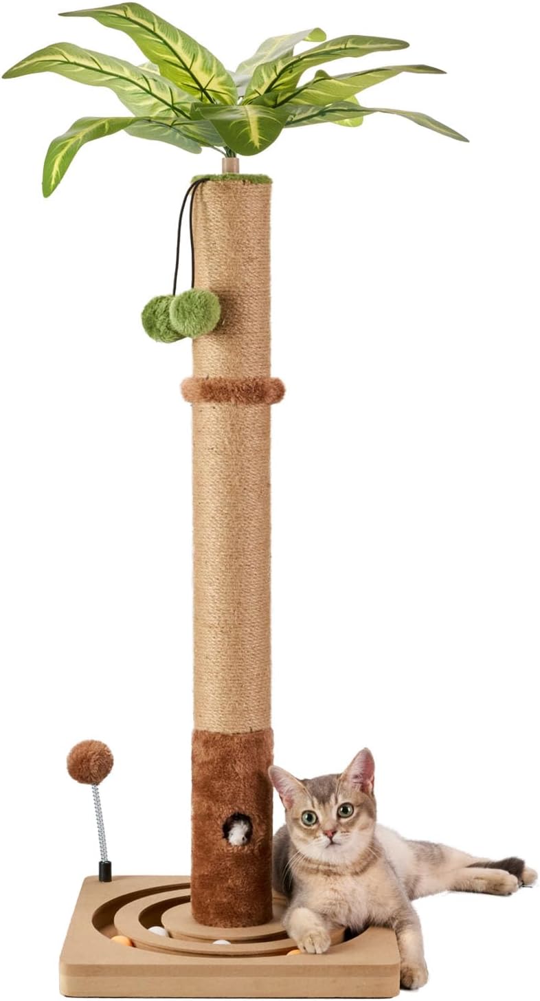 MECOOL 35in Tall Cat Scratching Post Sturdy and Premium Scratch Posts with Hanging Ball and Ball Track Cute Cat Tree for Indoor Cats - Image 7