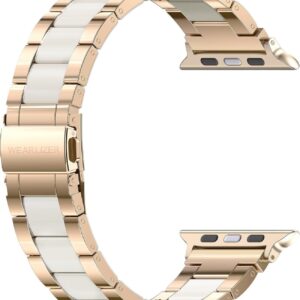 Wearlizer Compatible with Apple Watch Band 38/40/41/42mm Fashion Wristband Women, Stainless Steel + Resin Metal Replacement for iWatch Series 11 10 9 8 7 6 5 4 3 SE/Ultra 3 2 1-RoseGold+Starlight