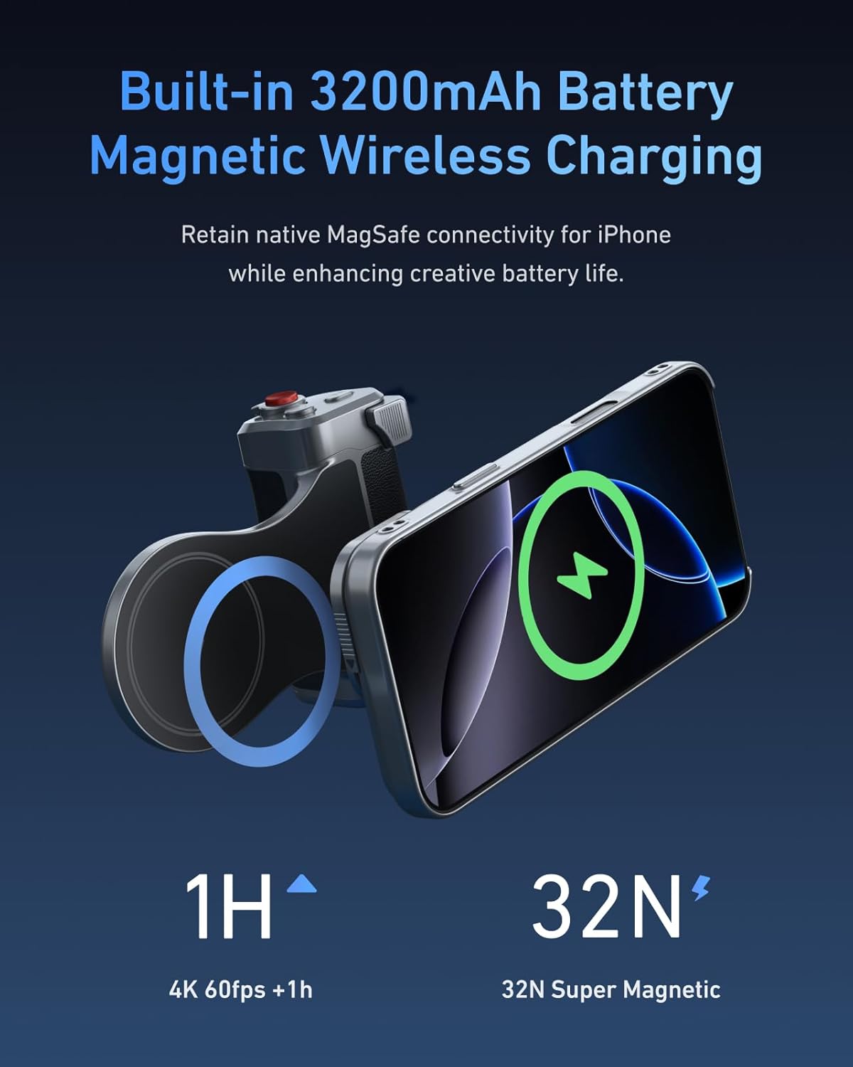 TELESIN Master Grip Universal for iPhone/MagSafe, Magnetic Phone Camera Grip with C03 Selfie Light Creator Kit Built 3200mAh Battery Wireless Charging -【Graphene Case Only for iPhone 17 Pro Max】 - Image 5