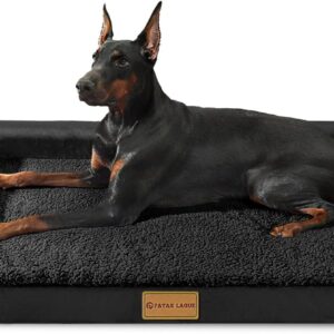 Patas Lague Orthopedic Dog Bed Large Sized Dog 36”X24”, Waterproof L Bolster Medium Pet Sofa Beds with Removable Washable Cover, Soft Comfortable Pet Couch Crate Mat with Nonskid Bottom, Black