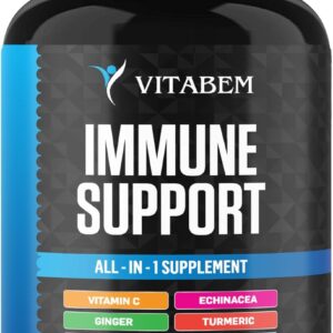 8 in 1 Immune Support Booster Supplement with Echinacea, Vitamin C and Zinc 50mg, Vitamin D 5000 IU, Turmeric Curcumin & Ginger, B6, Elderberry 120 Count (Pack of 1)