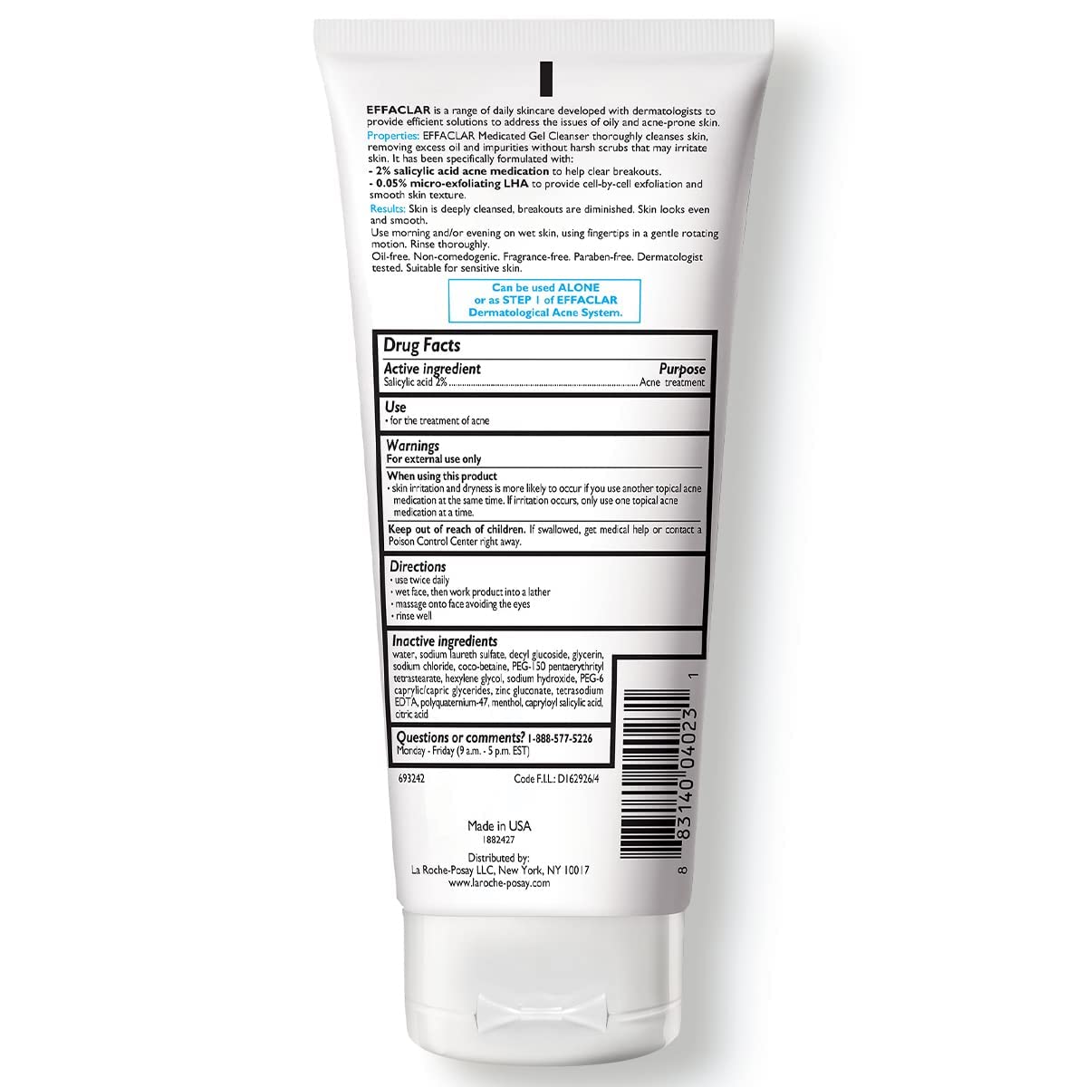La Roche-Posay Effaclar Medicated Gel Cleanser, 2% Salicylic Acid Cleanser + LHA + Glycerin, Foaming Acne Face Wash, Helps Clear & Prevent Acne Breakouts, Oil Free, Targets Excess Oil - Image 2