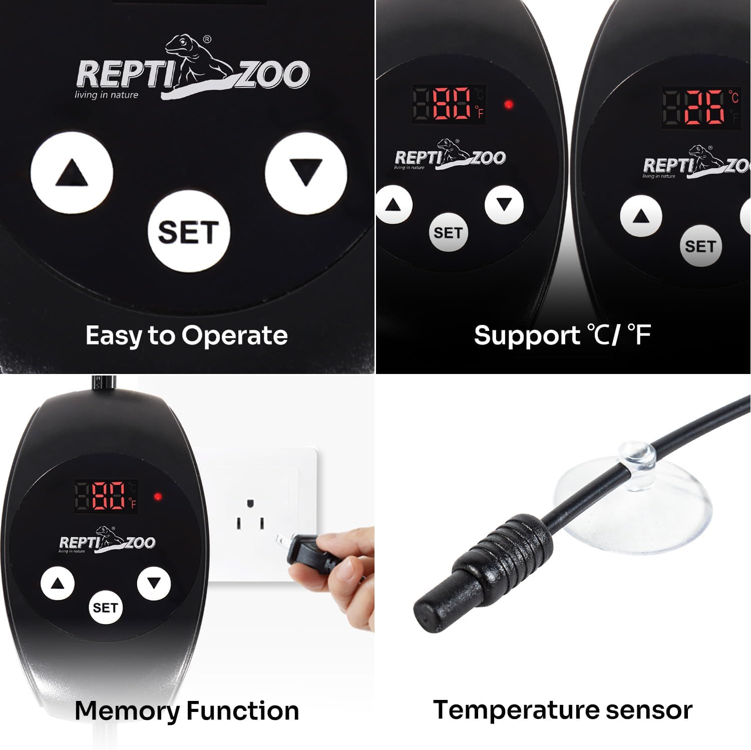REPTI ZOO Dual Reptile Light Fixture with Dimming Thermostat and Timer, Deep Dome Lamp Fixture with Independent Reptile Dimming Thermostat Heat Bulb Temperature Controller and Timing Function - Image 8
