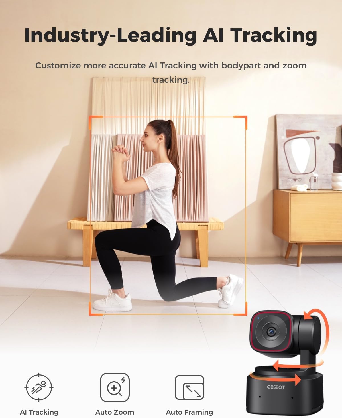 OBSBOT Tiny 2 Lite 4K Webcam for PC, AI Tracking PTZ Streaming Camera with 1/2" Sensor, Gesture Control, 60 FPS, HDR, Microphones, Web Camera for Desktop Computer, Laptop, Meeting, Video Calls, etc. - Image 4