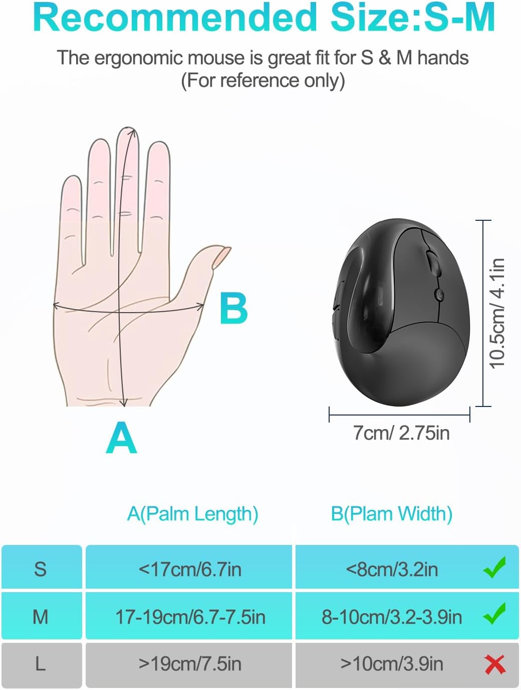 Lekvey Ergonomic Mouse, Vertical Wireless Mouse for Small/Medium Hands, Rechargeable with USB Receiver, 3 DPI for Comfort, Relieves Wrist Pain, Carpal Tunnel Mouse for Laptop, PC, Computer, Mac, Black - Image 7