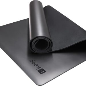 KEEP Rubber Yoga Mat – Professional Sweat Absorbent PU & Natural Rubber. Non Slip Workout Mats for Women & Men, 5mm Thick, 72″x26″ Extra Long Wide Pad for Hot Yoga, Pilates, HIIT, Home Gym – Strap Included