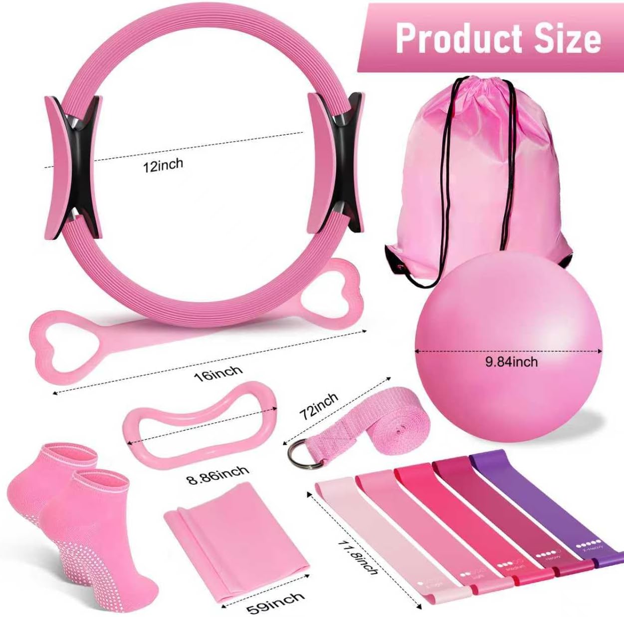 Home Pilates Kit for Women - 12 inch Pilates Ring, 9 inch Ball & Resistance Bands Set, Complete Pilates Equipment with Figure 8 Band, Hip Belt & Accessories for Beginners' Home Workouts - Image 3