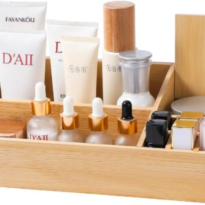 Bamboo Makeup Desk Organizer, Makeup Storage Organization Table Box, Suitable for Desk Organizer and Storage Dressing Table, Bathroom Desk, Counter