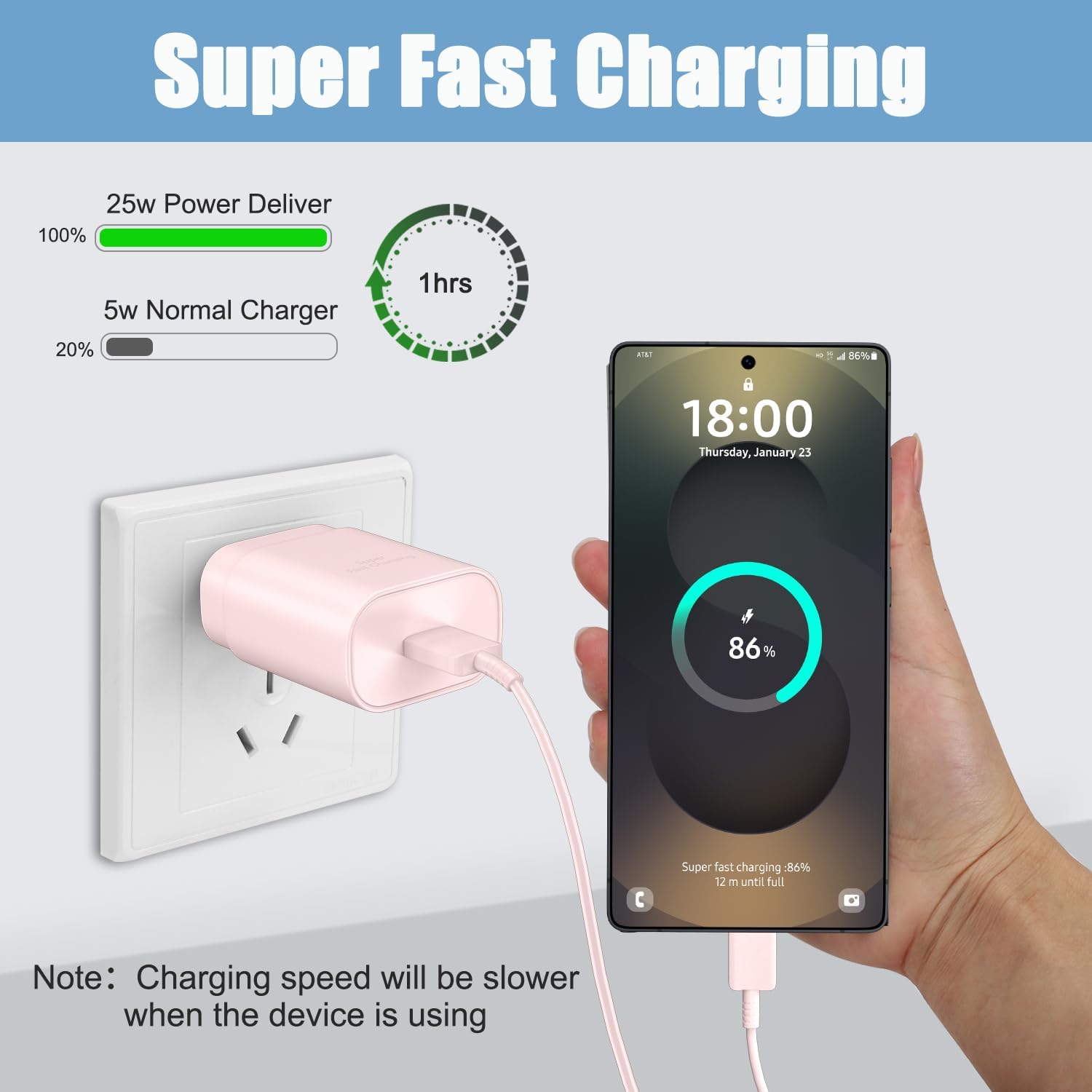 USB C Charger,25W Charger Fast Charging Block Phone Charger Android & Fast Charger Type C 10Ft Cable Cord for Samsung Galaxy S26/S25/S24/S24+/S24 Ultra/S23/S23+/S23Ultra/S22/S22+/S22Ultra/S21/S20,Pink - Image 3