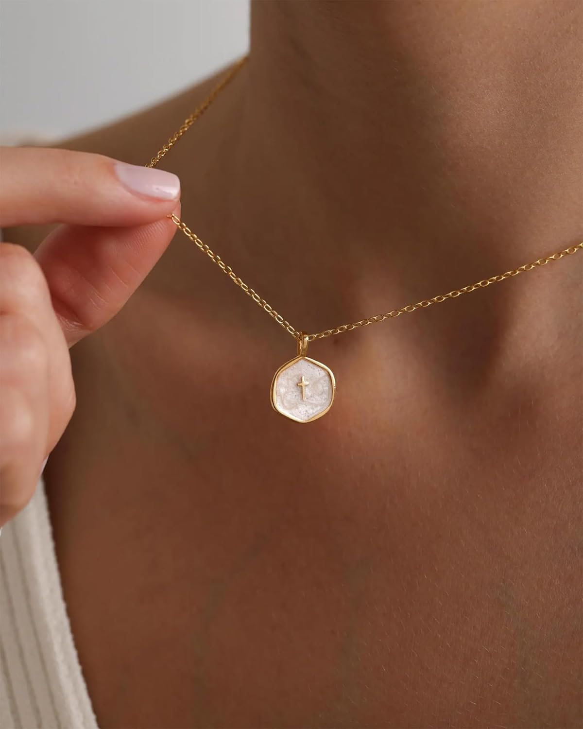 Small Cross Necklace for Women, Dainty 14K Gold Plated Cross Pendant Necklace, Everyday Simple Cross Charm Choker Minimalist Religious Jewelry Cute Trendy Gifts - Image 3