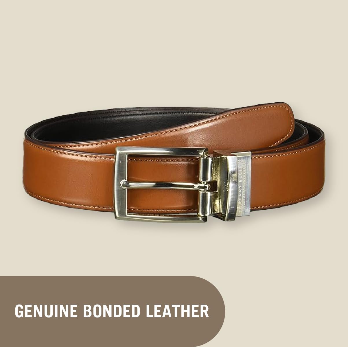 Perry Ellis Men's Portfolio Amigo Reversible Leather Belt, Stitched Edges, Durable, 1.5” Width (Available in Big & Tall) - Image 6