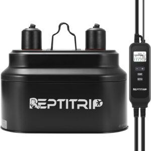 Dual Reptile Light Fixture with Timer & PID Dimming Thermostat, Day-Night Heat & Light Cycle, Heat Lamp for Bearded Dragons Terrariums, Max 160W Per Socket (No Bulbs)