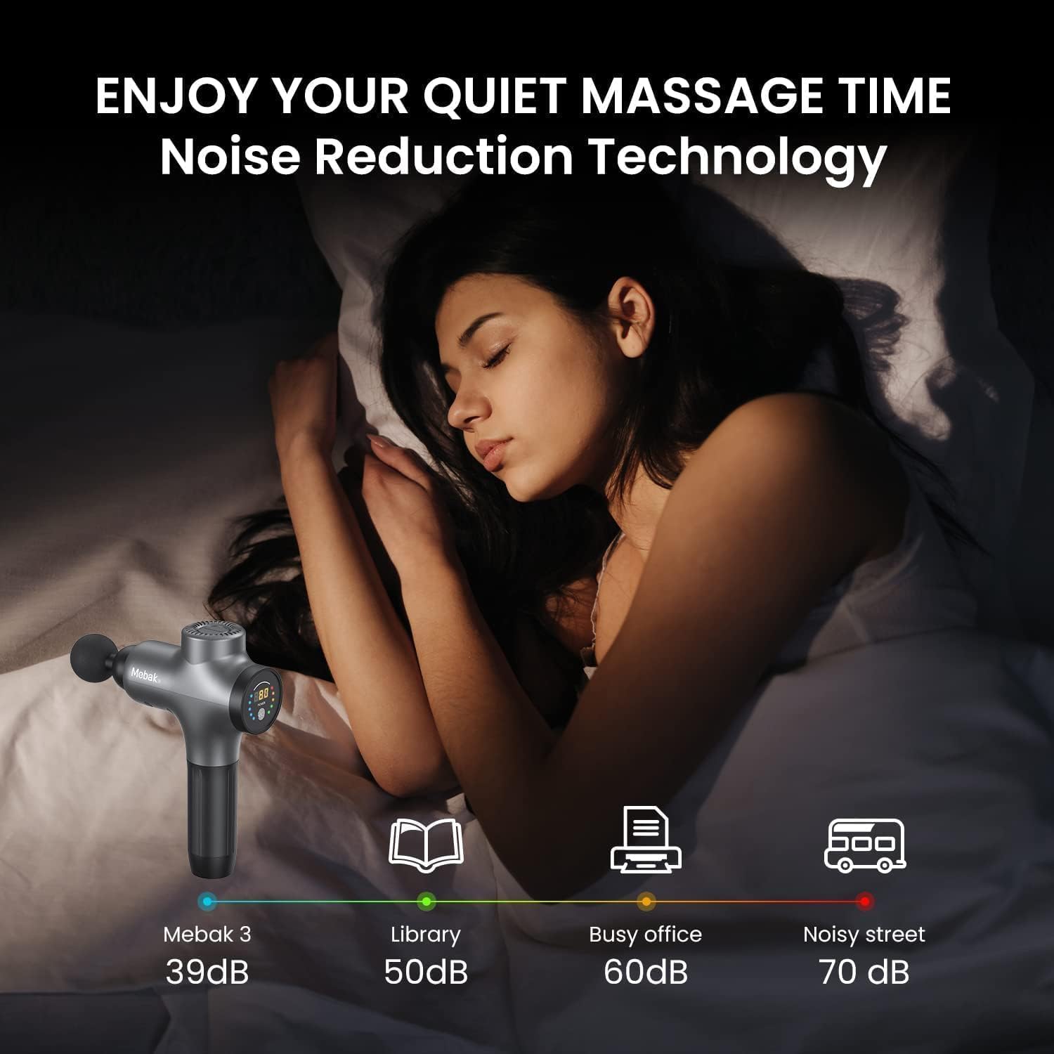 Mebak 3 Massage Gun, Massage Gun Deep Tissue for Athletes, Professional Muscle Percussion Massager, Massager for Shoulder Leg Back Body Pain Relief, Quiet Portable Sport Tool, Gifts for Him - Image 7