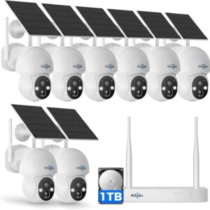 Hiseeu Solar Camera Wireless Outdoor, 4MP 8-Cam Kit, Pan-Tilt 360° View, Color Night Vision, Dual-Band WiFi, 1TB HDD Local Storage, No Monthly Fee