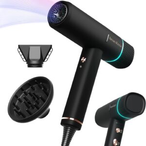 Hair Dryer with Diffuser Blow Dryer, High-Speed Ionic BlowDryer, Powerful 1600 Watt Motor for Fast Drying and Straight & Wavy Hair, Low Noise, Lightweight, Professional Hairdryer for Home Salon