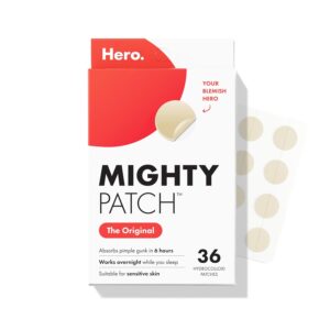 Mighty Patch Original Patch from Hero Cosmetics – #1 Hydrocolloid Acne Pimple Patches for Face, Shrinking Zits & Whiteheads in 1 Use, Nighttime Spot Pimple Stickers for Face, 36 Count