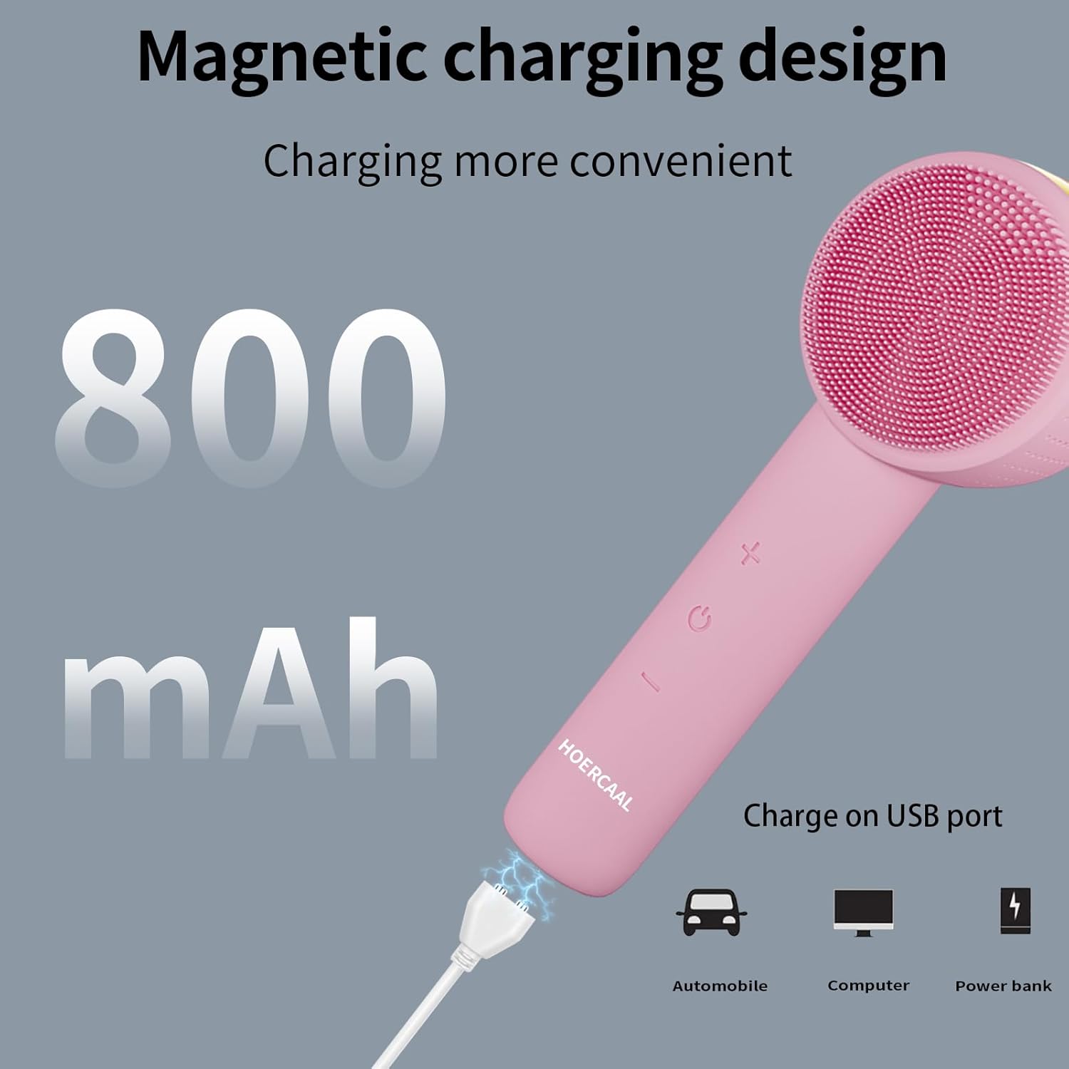 Facial Cleansing Brush Electric – Rechargeable Silicone Face Scrubber, Waterproof Vibrating Cleaner with 5 Adjustable Intensities for Deep Cleansing and Exfoliation (Pink) - Image 5