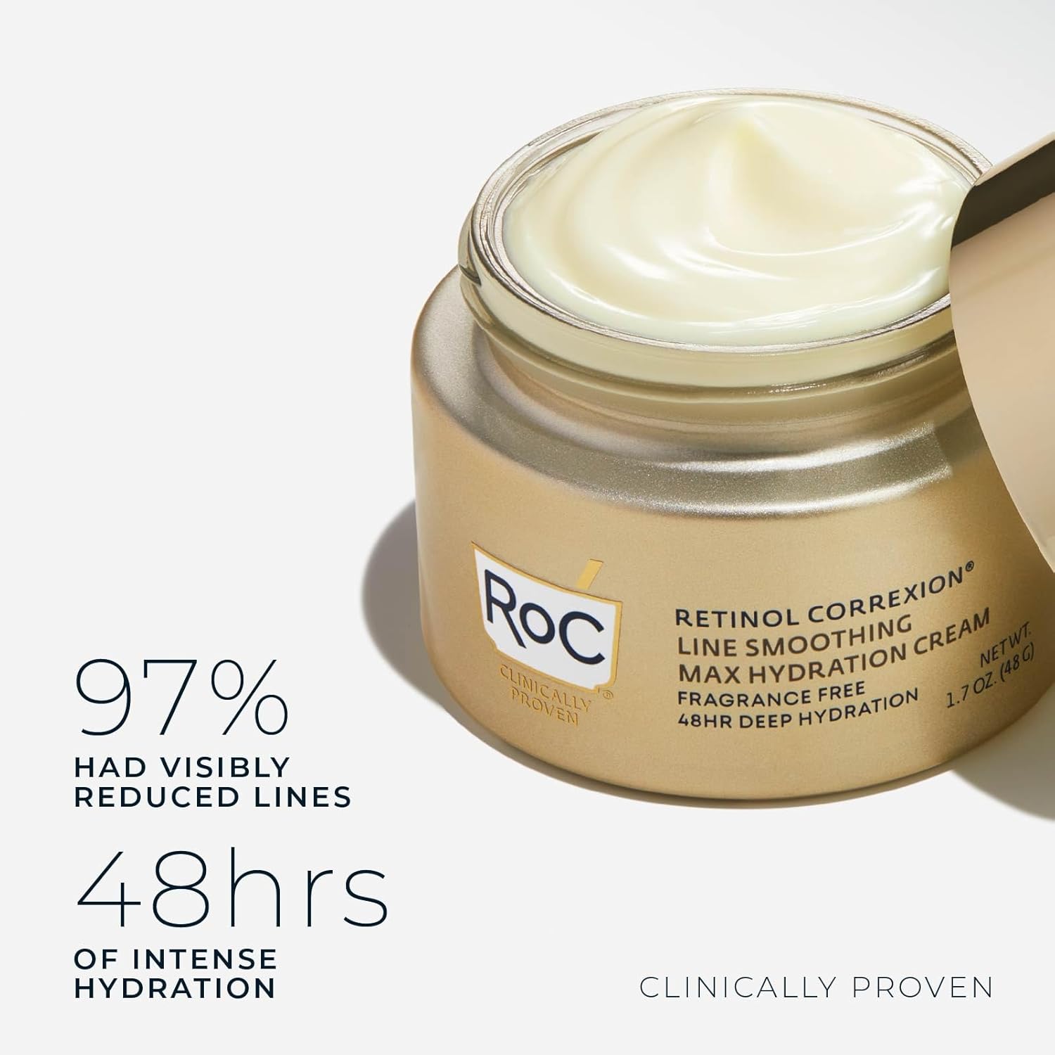 RoC Retinol Correxion Max Hydration Anti-Aging Daily Face Moisturizer with Hyaluronic Acid, Fragrance-Free, Oil Free Skin Care, 1.7 Ounces (Packaging May Vary) - Image 3