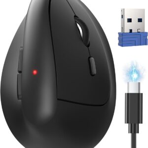 TECKNET Ergonomic Mouse, Wireless Bluetooth Vertical Mouse (BT5.3/3.0 & 2.4G) Rechargeable 4800 DPI Optical Mouse with 6 Adjustable DPI, Quiet Clicks, USB A Receiver, 6 Buttons – Wide Compatibility