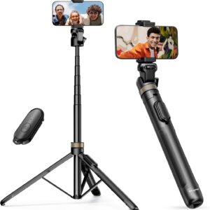 Sensyne 72″ Extendable Tripod for iPhone & Selfie Stick with Detachable Phone Holder & Wireless Remote, Compatible with All Cell Phones, Black