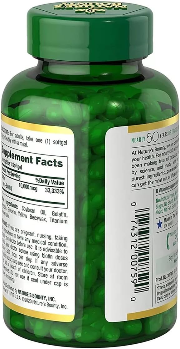 Nature's Bounty Biotin 10,000 mcg, 250 Rapid Release Softgels - Image 3