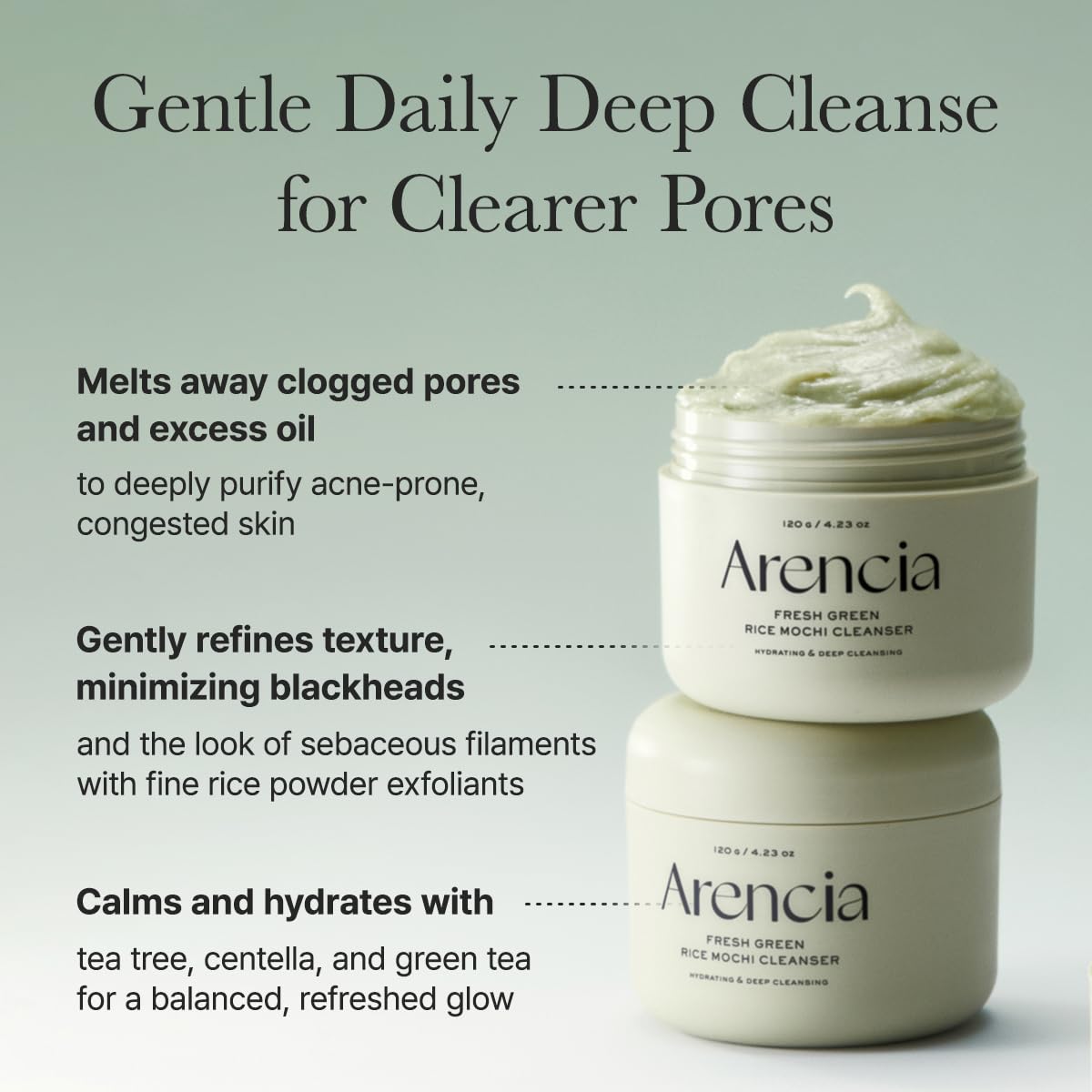 Arencia Korean Rice Mochi Face Cleanser - Face Wash, Gentle Scrub All in One for Deep Cleansing, Moisturizing, Pore Minimizing, Acne-Prone Skin, Removing Blackhead with Rice Water & Green Tea - Image 4