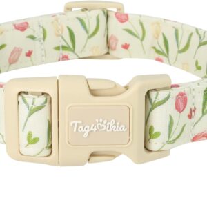 Dog Collar with Tulip Patterns, Spring Summer Collection Dog Collar with Exquisite Pendant, Durable Adjustable Collars for Gifts & Daily Use-S