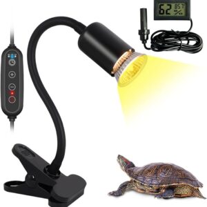 DOMICA Dimmable Reptile Heat Lamp with Timer + 75W UVA UVB Light Bulb, Basking Spot Light Simulated Sunlight, Heating Lamp for Turtle, Lizard, Snake, Beared Dragon, Amphibians