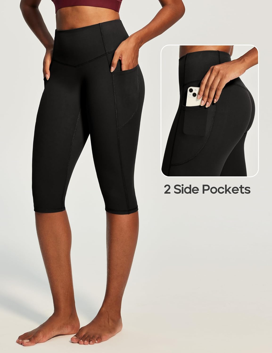 Heathyoga Capri Leggings with Pockets for Women Tummy Control Knee Length Leggings Yoga Pants Women Capri Pants Workout - Image 3