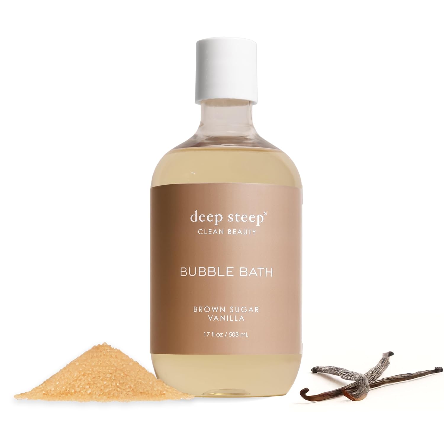 Deep Steep Brown Sugar Vanilla Bubble Bath for Women, Hypoallergenic, Clinically Tested, Clean Formula for Sensitive Skin, Sulfate-Free, 17 fl oz Bottle, Essential Bath Accessories