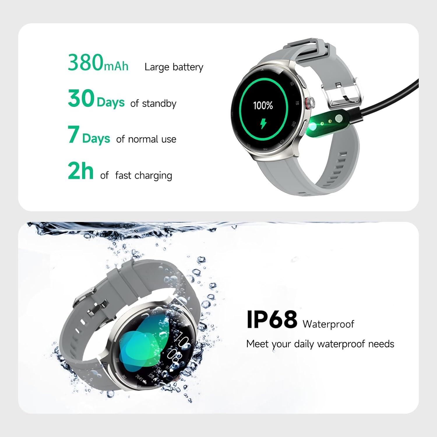 Smart Watches for Men Women, 1.43'' AMOLED Touchscreen Smartwatch for Android & iPhone, 150+ Sports Modes, Waterproof Fitness Tracker, Heart Rate/SpO2/Stress/Sleep Monitor, 2 Bands, Silver - Image 8