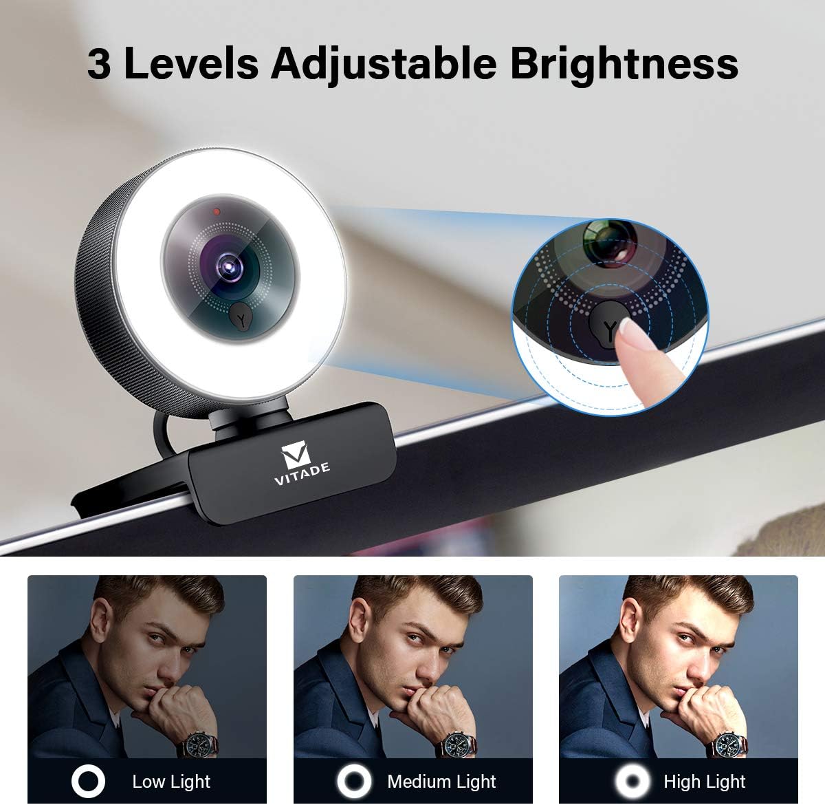 PC Webcam for Streaming HD 1080P, 960A USB Pro Computer Web Camera Video Cam for Mac Windows Laptop Conferencing Gaming Webcam with Ring Light & Microphone - Image 2