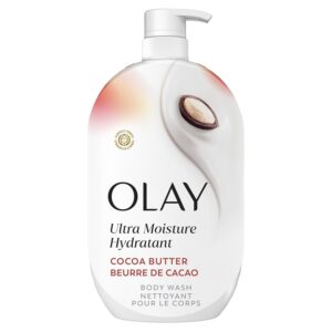 Olay Body Wash for Women, Ultra Moisture, 24/7 Moisture Barrier Repair, Hydrating Formula for Visibly Healthy Soft Skin, Vitamin B3 & Hyaluronic Blend, For All Skin Types, Cocoa Butter Scent, 35 fl oz