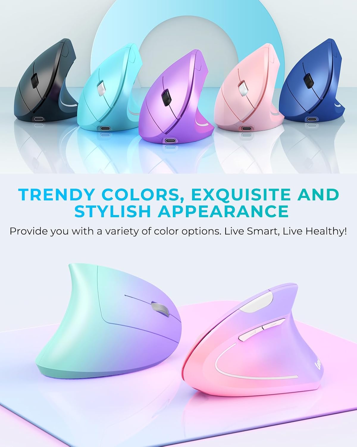 Lekvey Ergonomic Mouse, Vertical Wireless Mouse, Rechargeable 2.4G Optical Carpal Tunnel Mice with USB Receiver: 1000/1200/1600 DPI, 6 Buttons, for Laptop, Computer, Mac, PC, Desktop, Notebook, White - Image 2